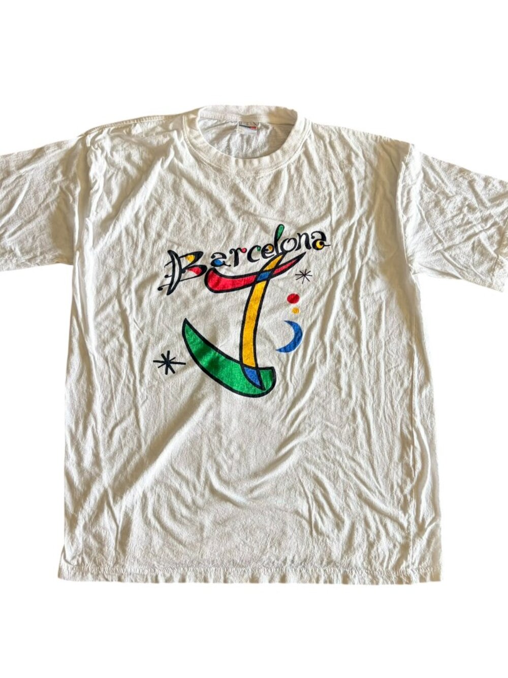 90s Vintage White Multicolor Barcelona Graphic Tee Tshirt - Mens L XL